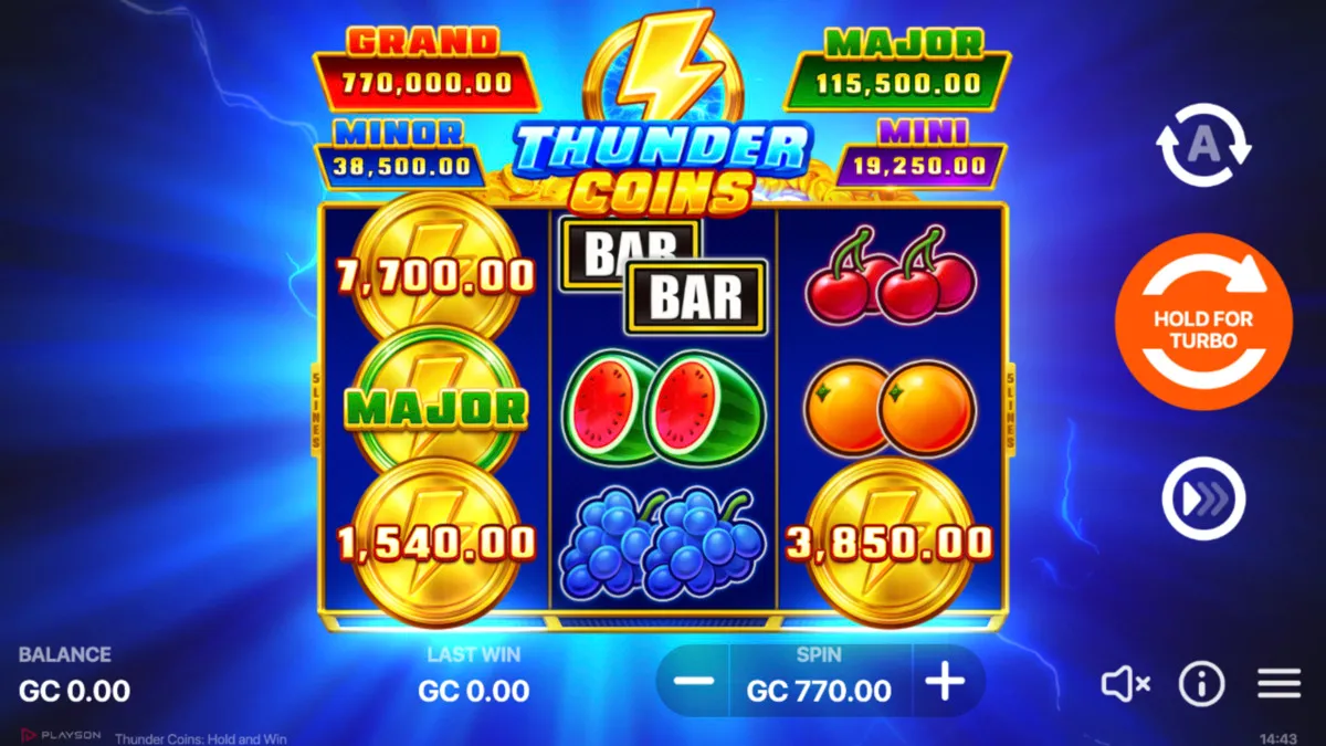 Gameplay on Thunder Coins online slot at SpinBlitz