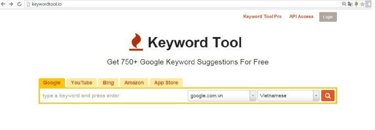 Giao diện Keywordtool.io 