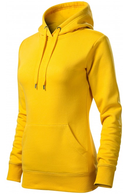Női pulóver kapucnival cipzár nélkül, sárga