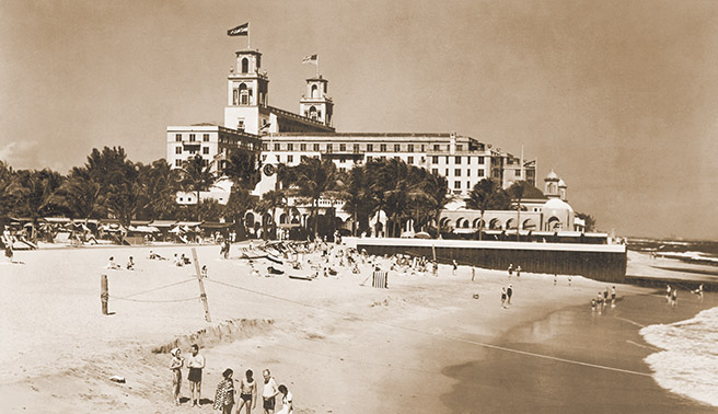 Historical image of The Breakers beachfront, circa 1950