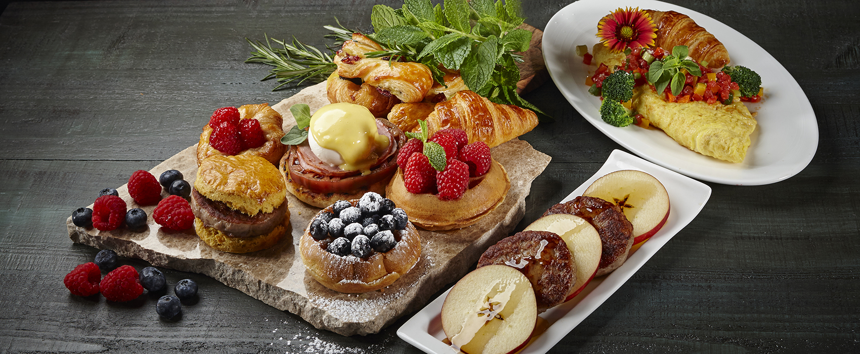 Selection of breakfast buffet items at The Circle at The Breakers