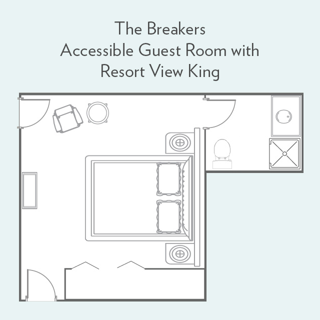 Floor Plan for Accessible Guest Room with Resort View and King Bed