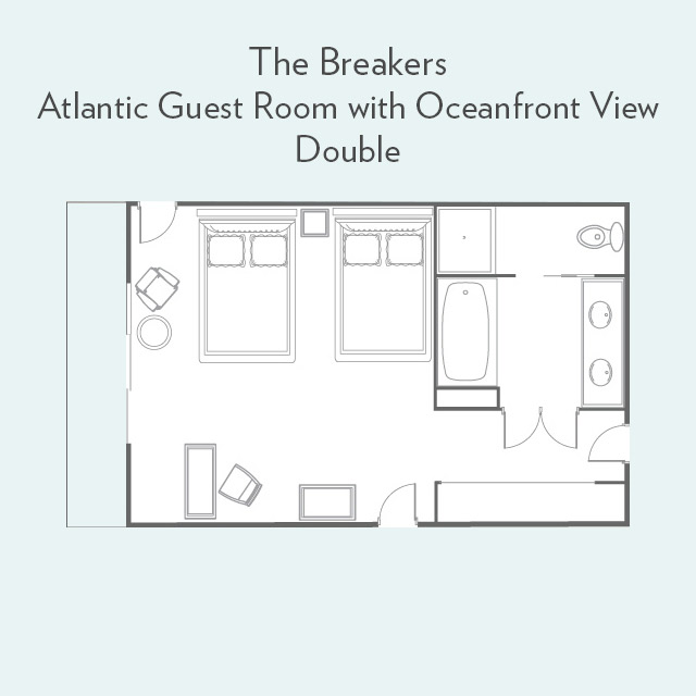 Floor Plan for Atlantic Guest Room with Oceanfront View and Double Beds