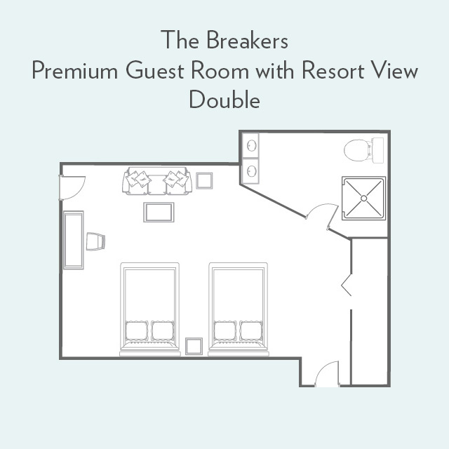 Floor Plan for Premium Guest Room with Resort View and Double Beds