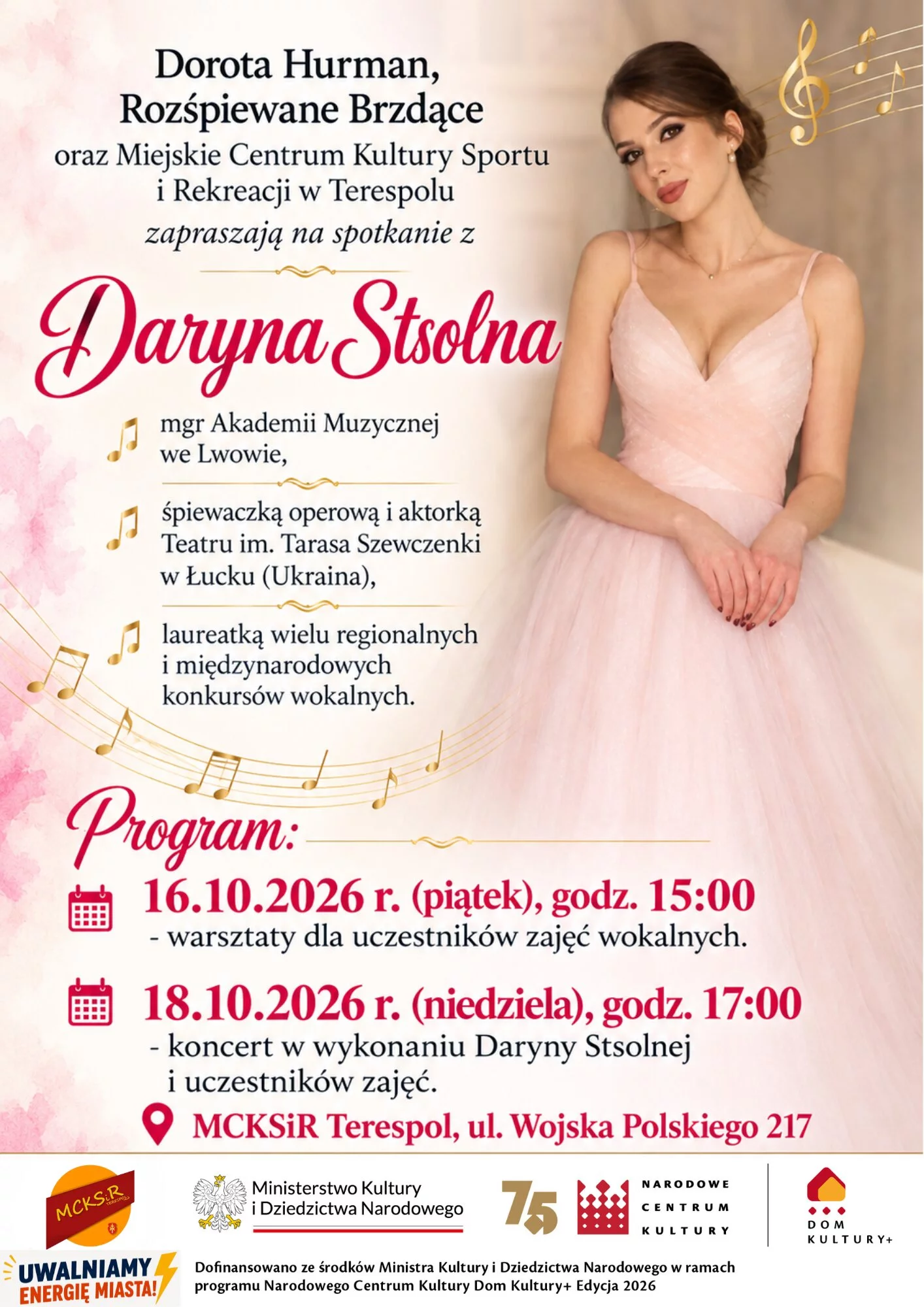 Ukraińska gwiazda opery w Terespolu! Muzyczny weekend z Daryną Stsolną