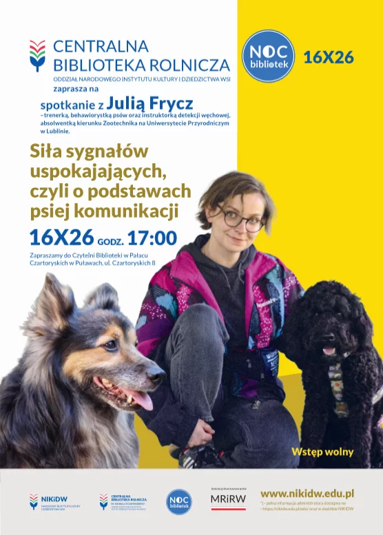 Noc Bibliotek w Puławach. Poznaj sekrety psiej komunikacji podczas spotkania z Julią Frycz