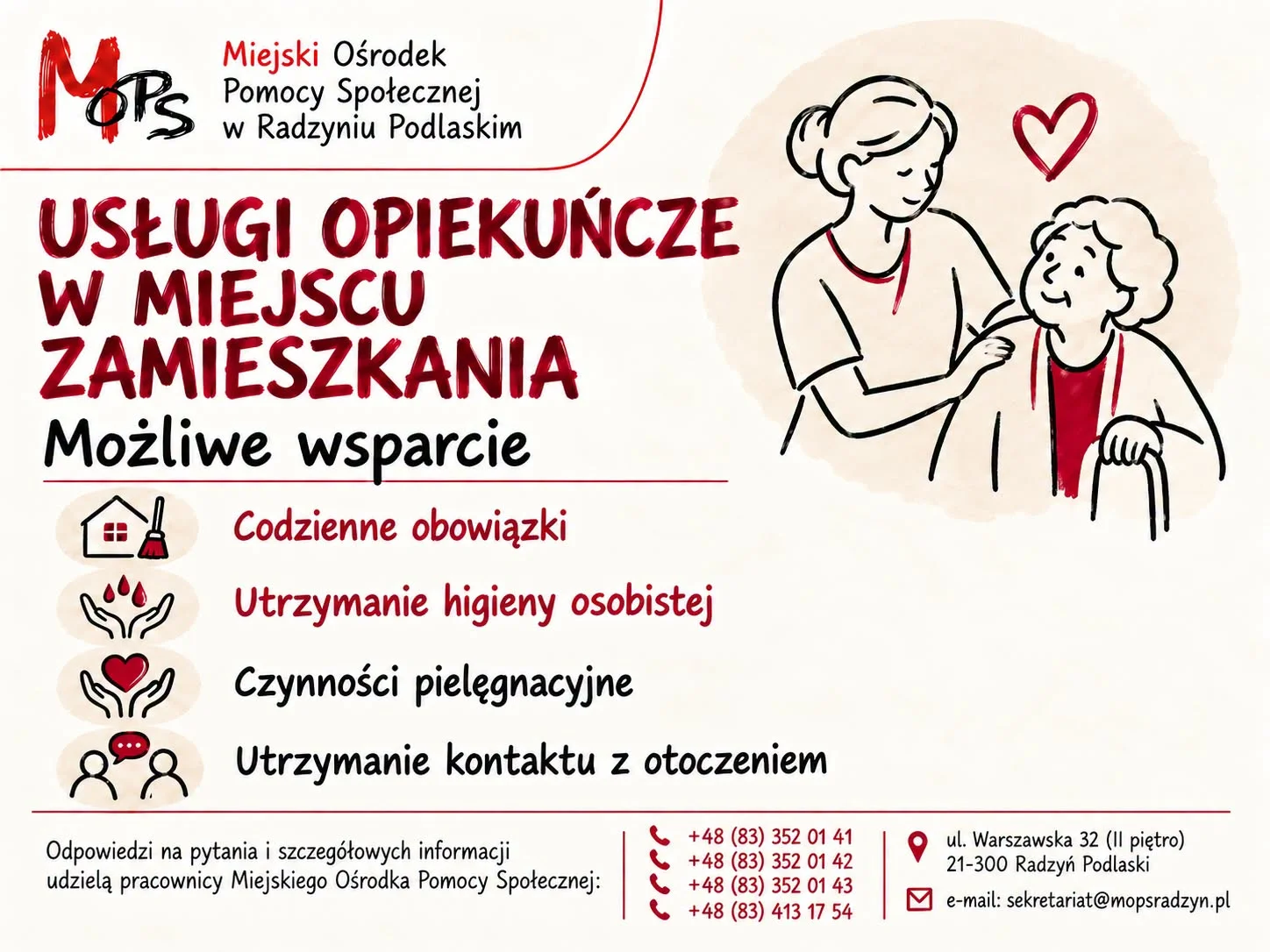 Potrzebujesz pomocy w codziennych obowiązkach? MOPS w Radzyniu oferuje usługi opiekuńcze