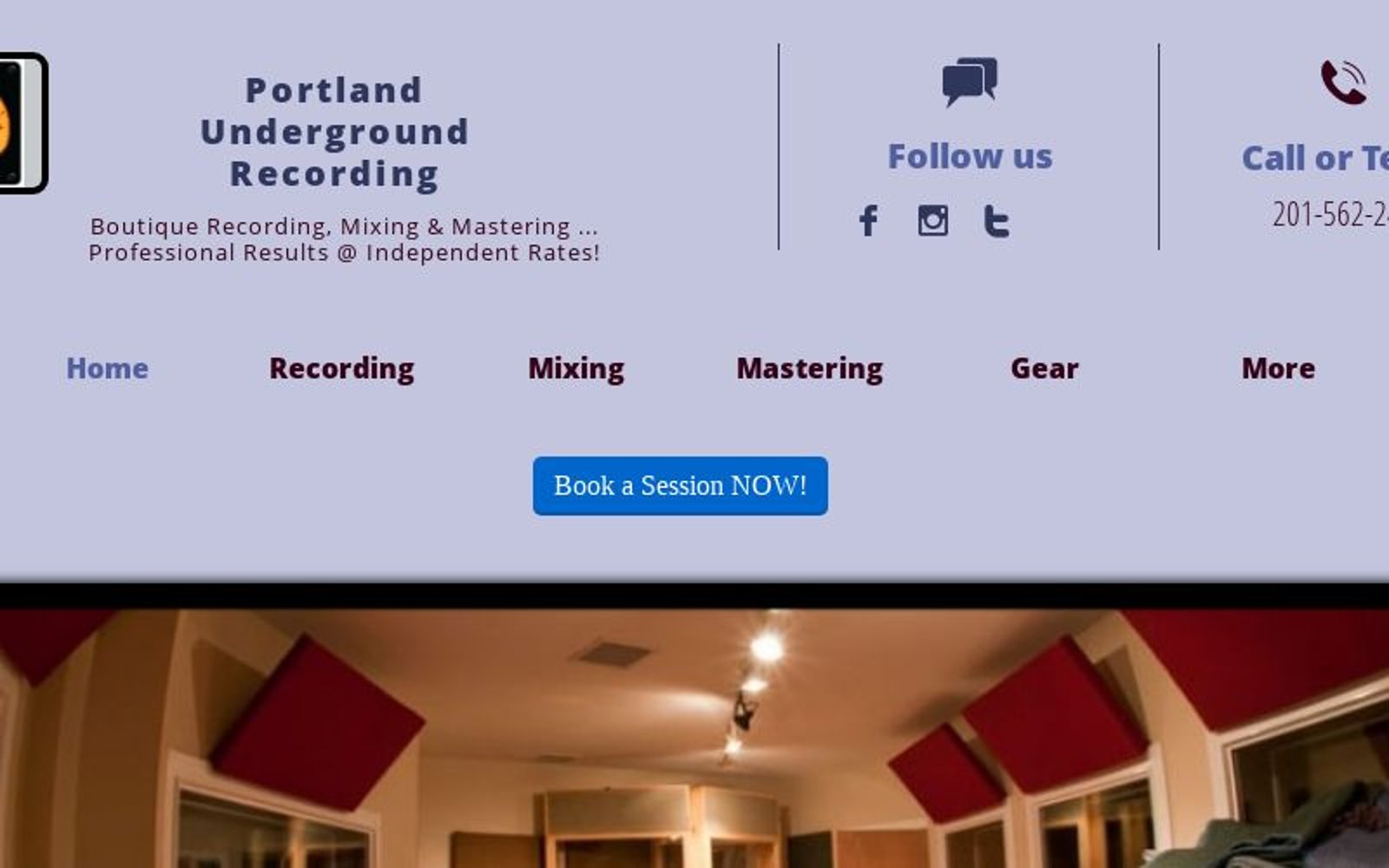 Recording studio interior for Portland Underground Recording