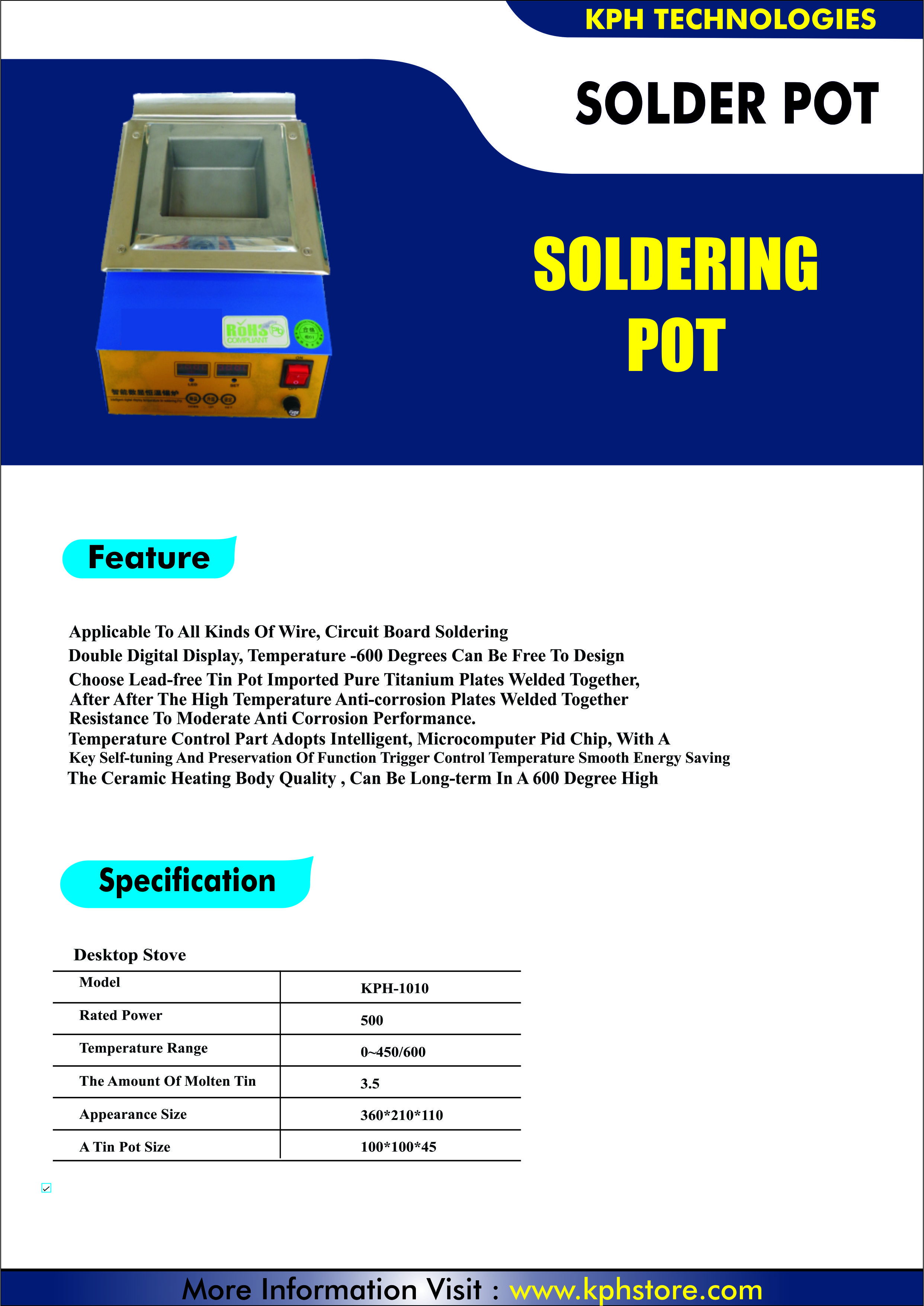 HP200D 63 X 51MM SOLDER POT (450°C) - Solder Connection