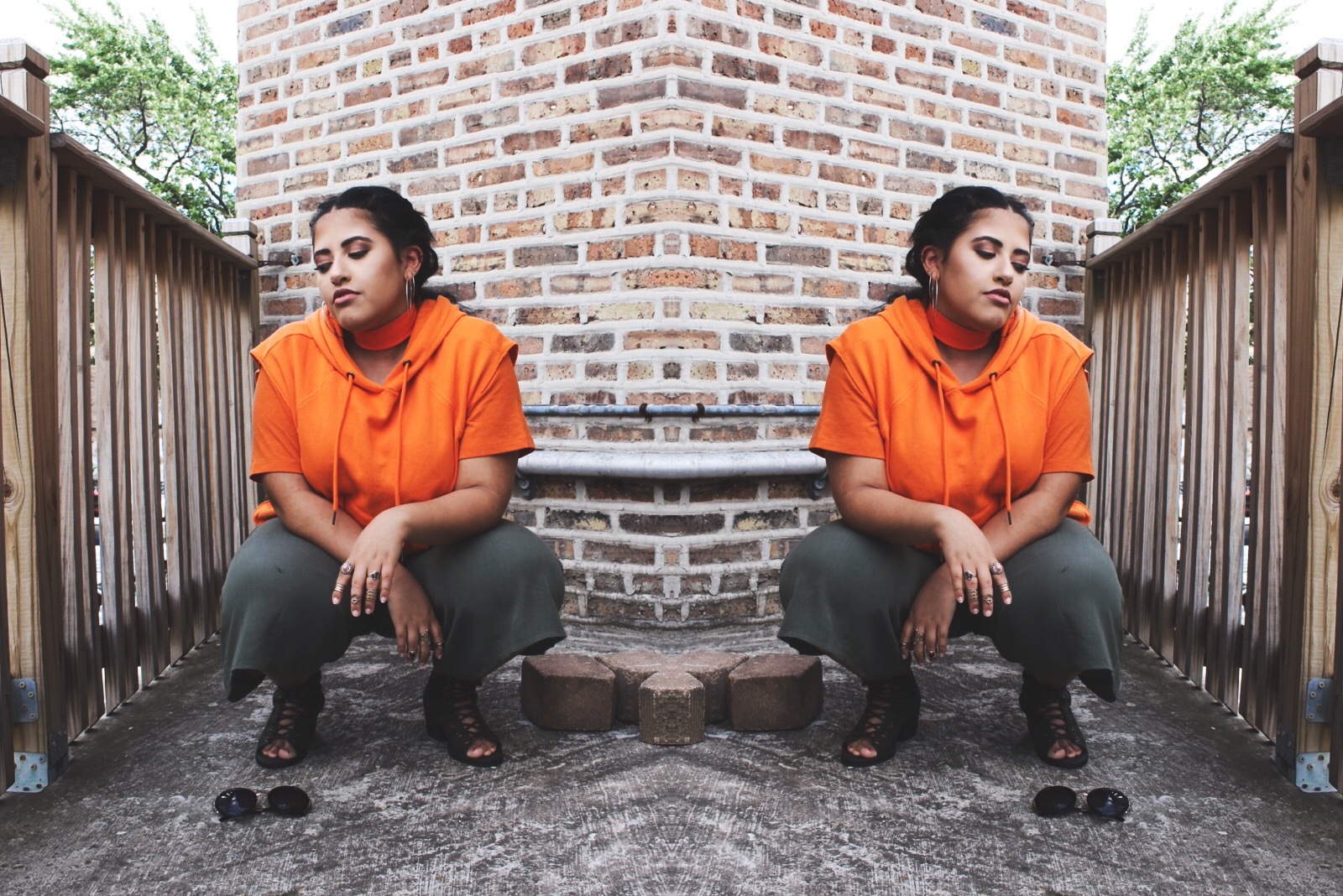 orange and olive green outfit