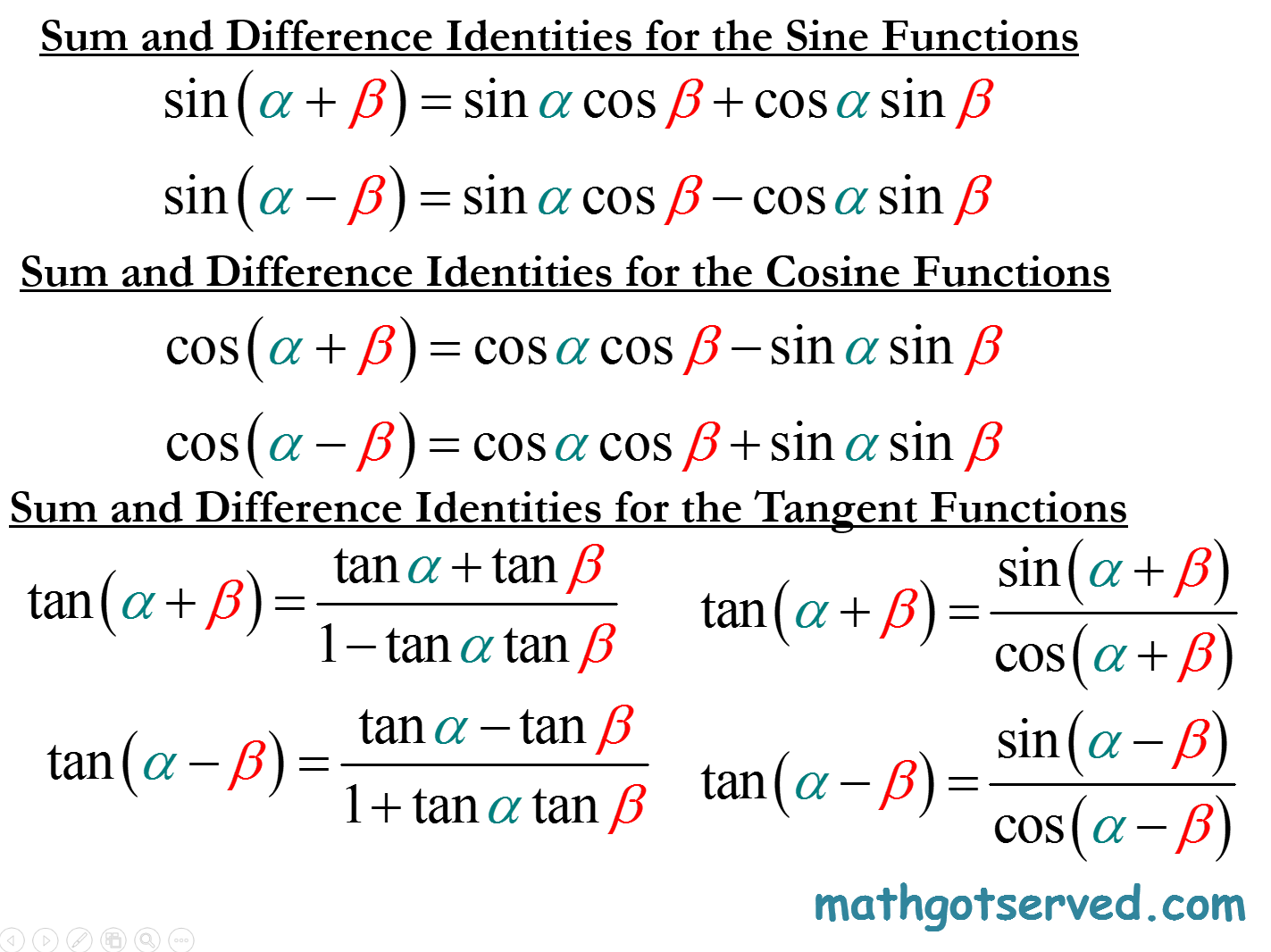 Sin Cos Tan Formula Sheet