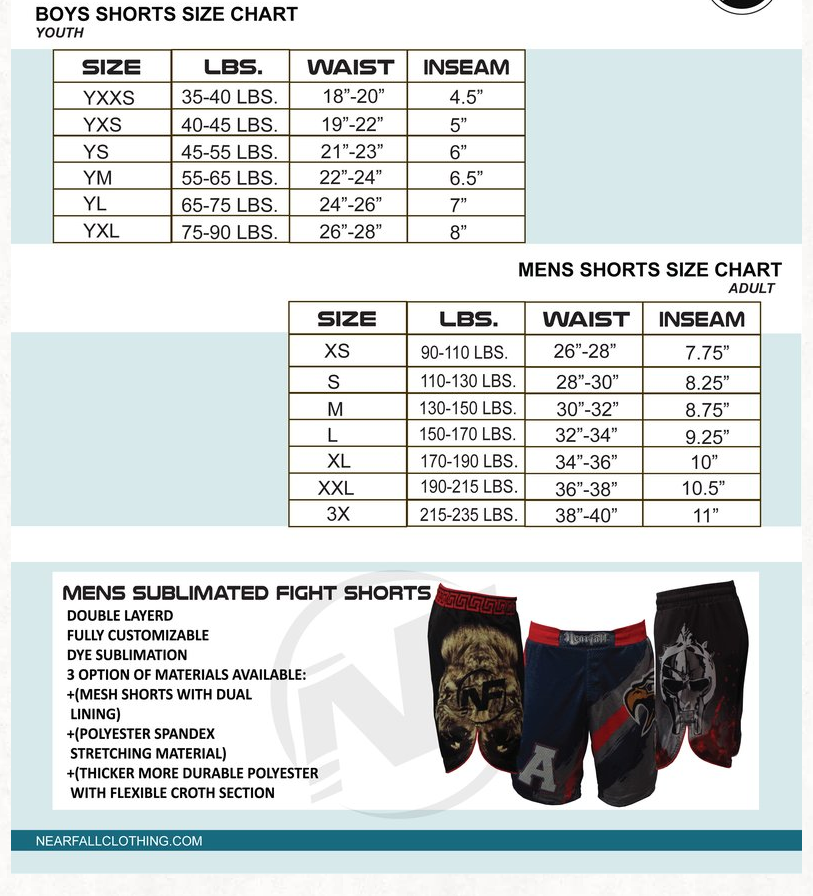 Rudis Wrestling Size Chart