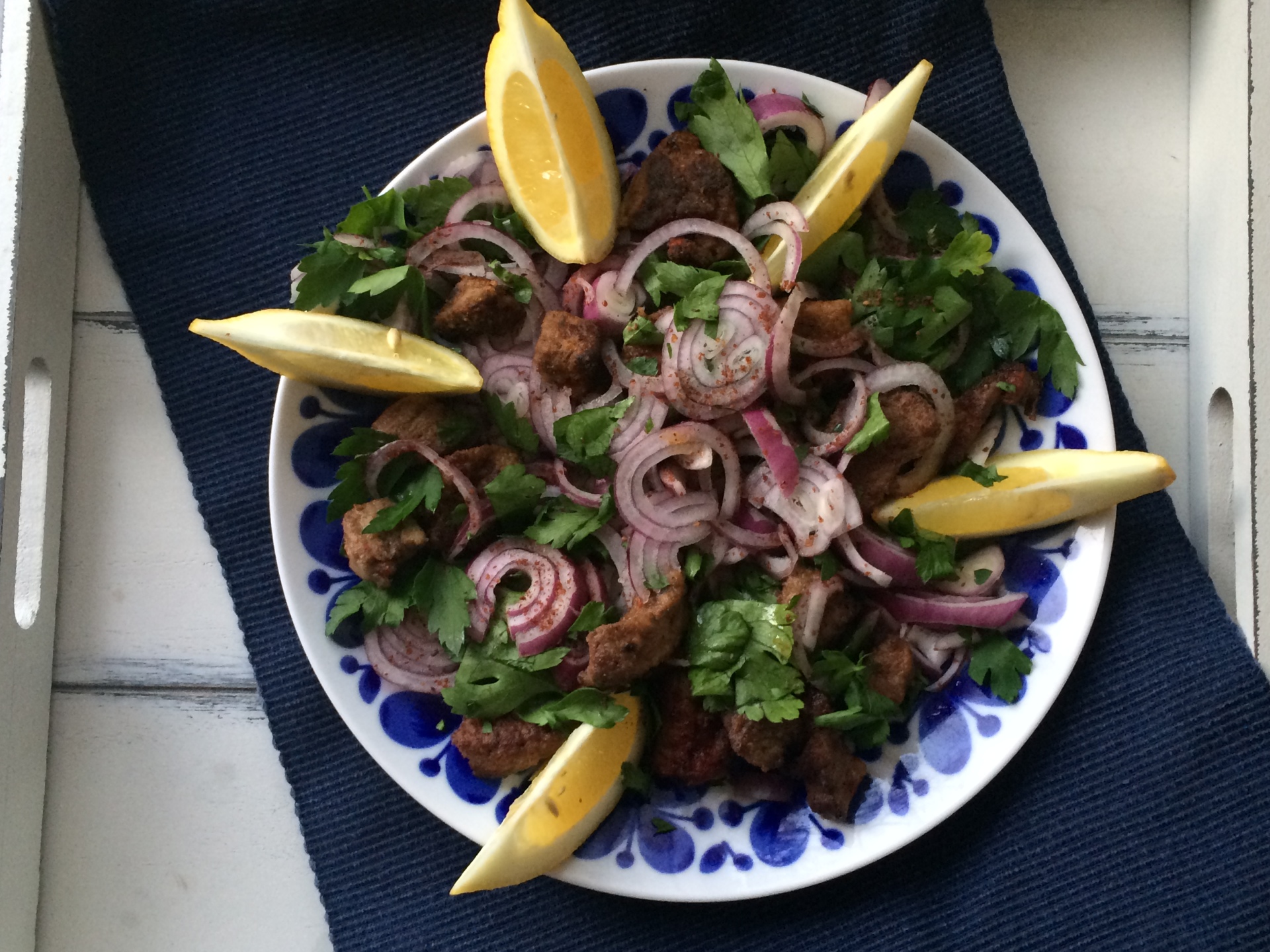 Sauteed Liver with Parsley, Sumac and Red Onions Salad