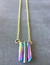Rainbow Titanium Healing Crystal Gold Plated Necklace - $19.99