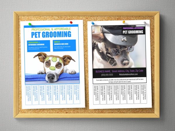 Pet grooming bulletin board flyer templates