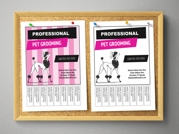 Pet grooming bulletin board flyer templates