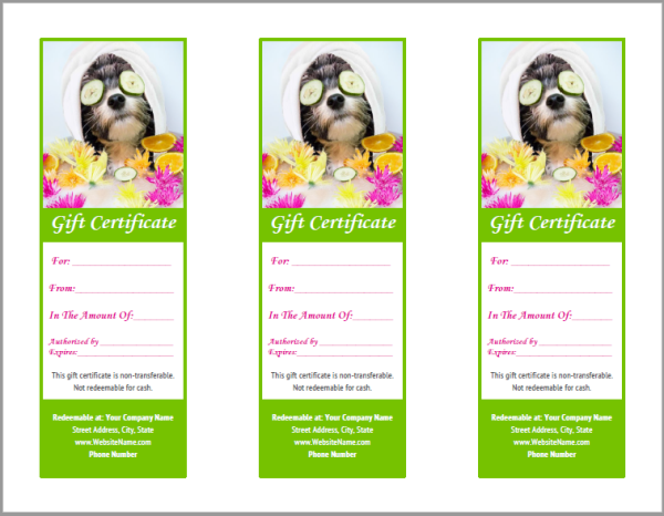 dog grooming gift certificate templates