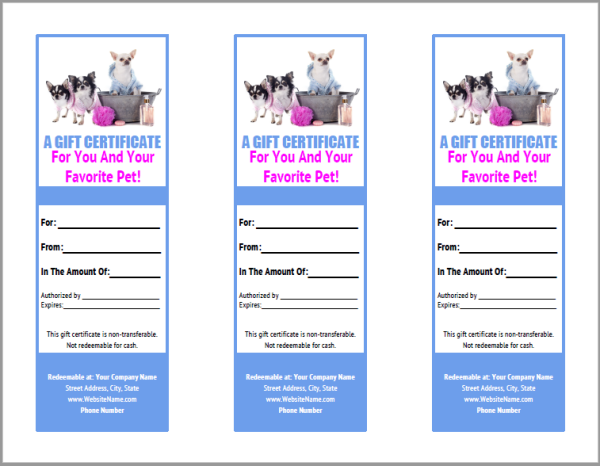 dog grooming gift certificate templates