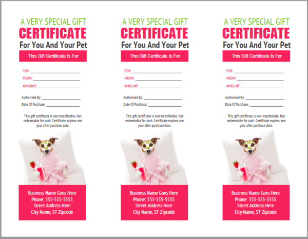 dog grooming gift certificate templates