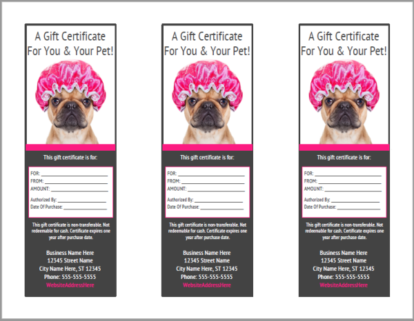 dog grooming gift certificate templates
