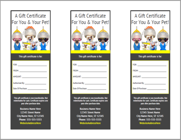 dog grooming gift certificate templates