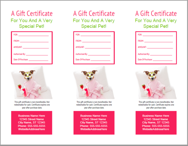 dog grooming gift certificate templates