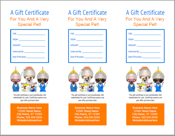 dog grooming gift certificate templates