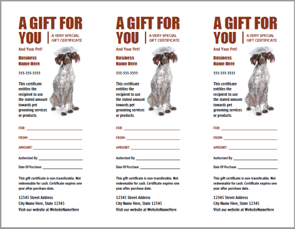 dog grooming gift certificate templates