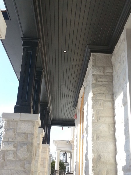 Cedar, T&G, paneled ceiling porch, ceiling, T&G ceiling, paneled ceiling,column, porch, exterior carpentry, exterior trim, royal exterior fine carpentry, toronto