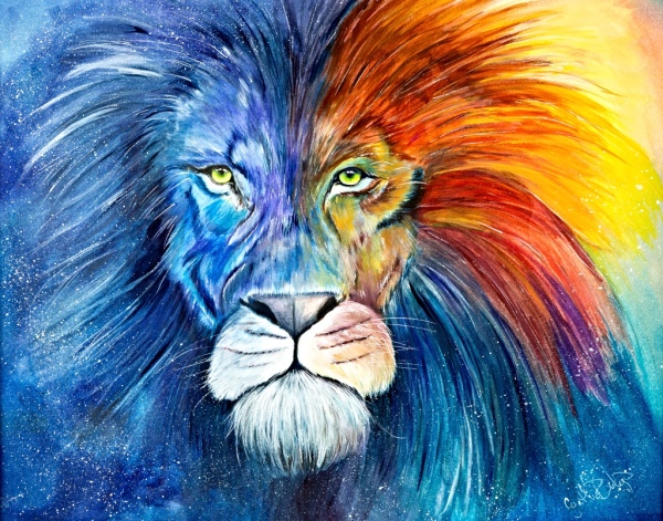 lion, watercolor, print