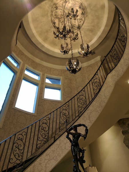 Great room spiral staircase after