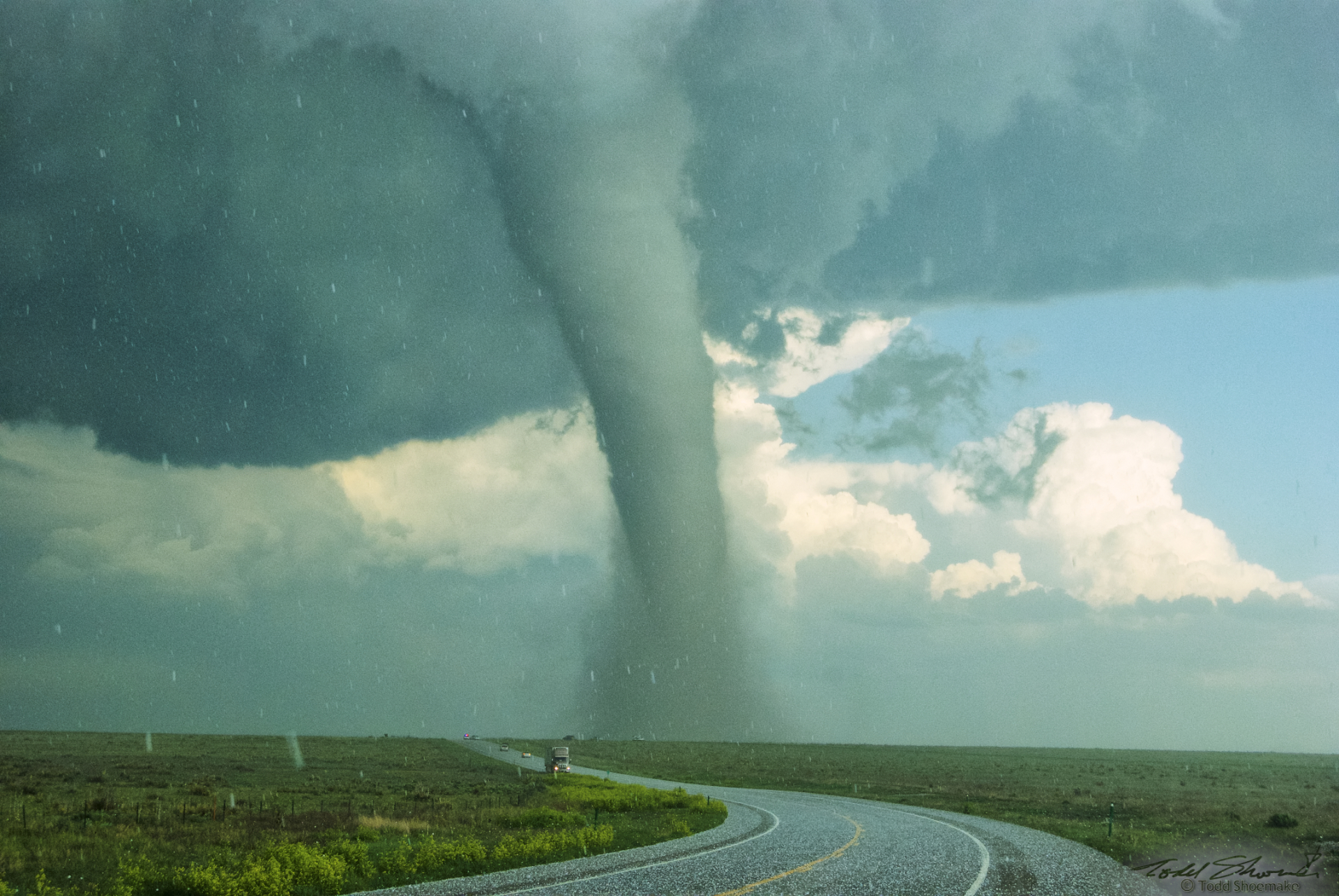 A remarkable view of a tornado as it crosses U.S. Highway 385 in far southeast Colorado on May 31, 2010.