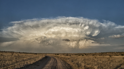 A distant supercell propagates into southeast New Mexico.