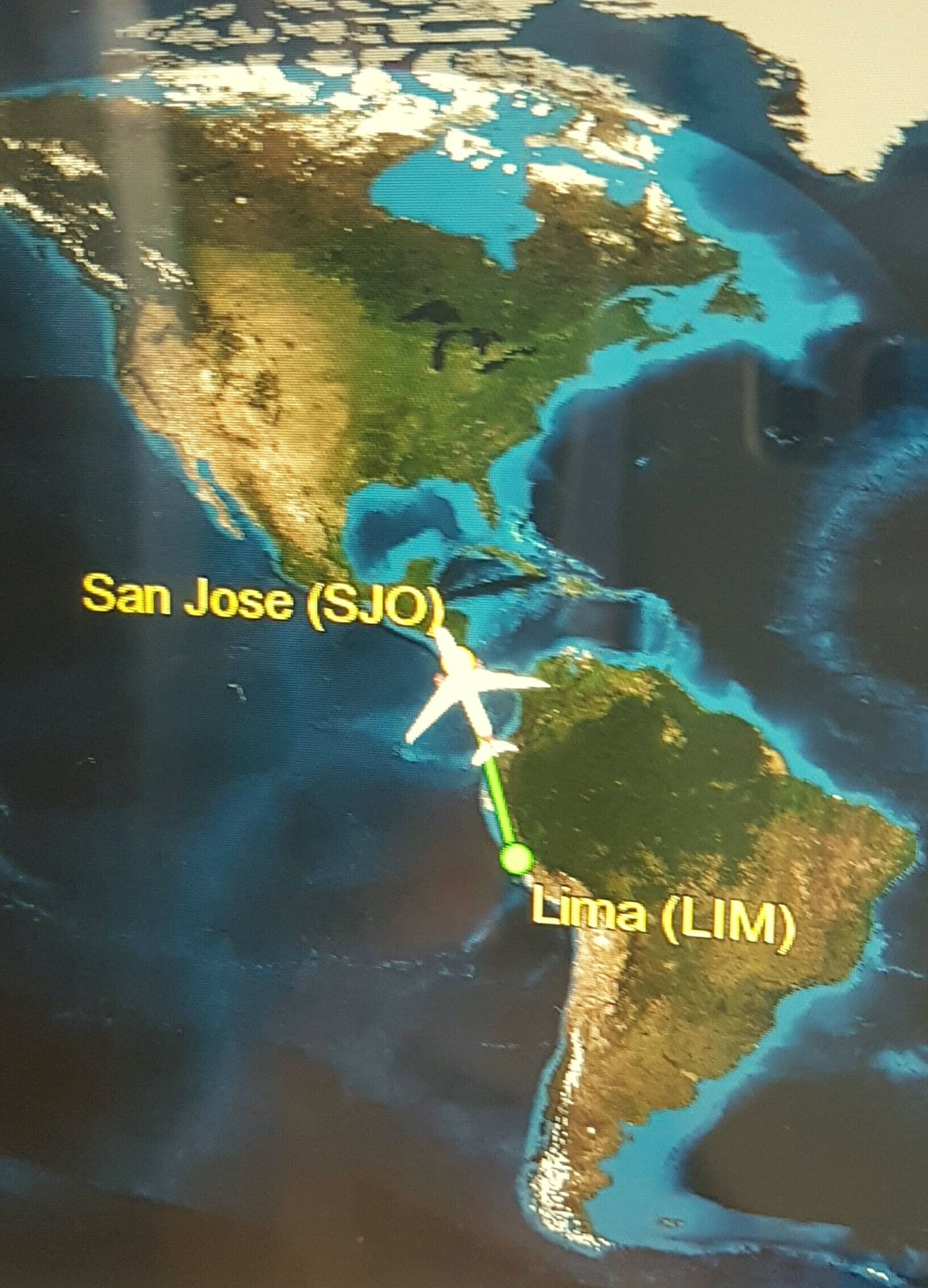 map showing trip from Lima to San Jose, Costa Rica