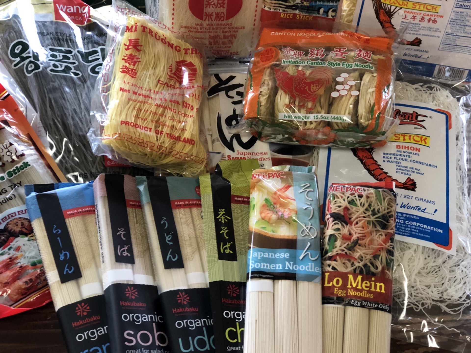 Variety of noodles available at international grocery store in Fort Collins Colorado