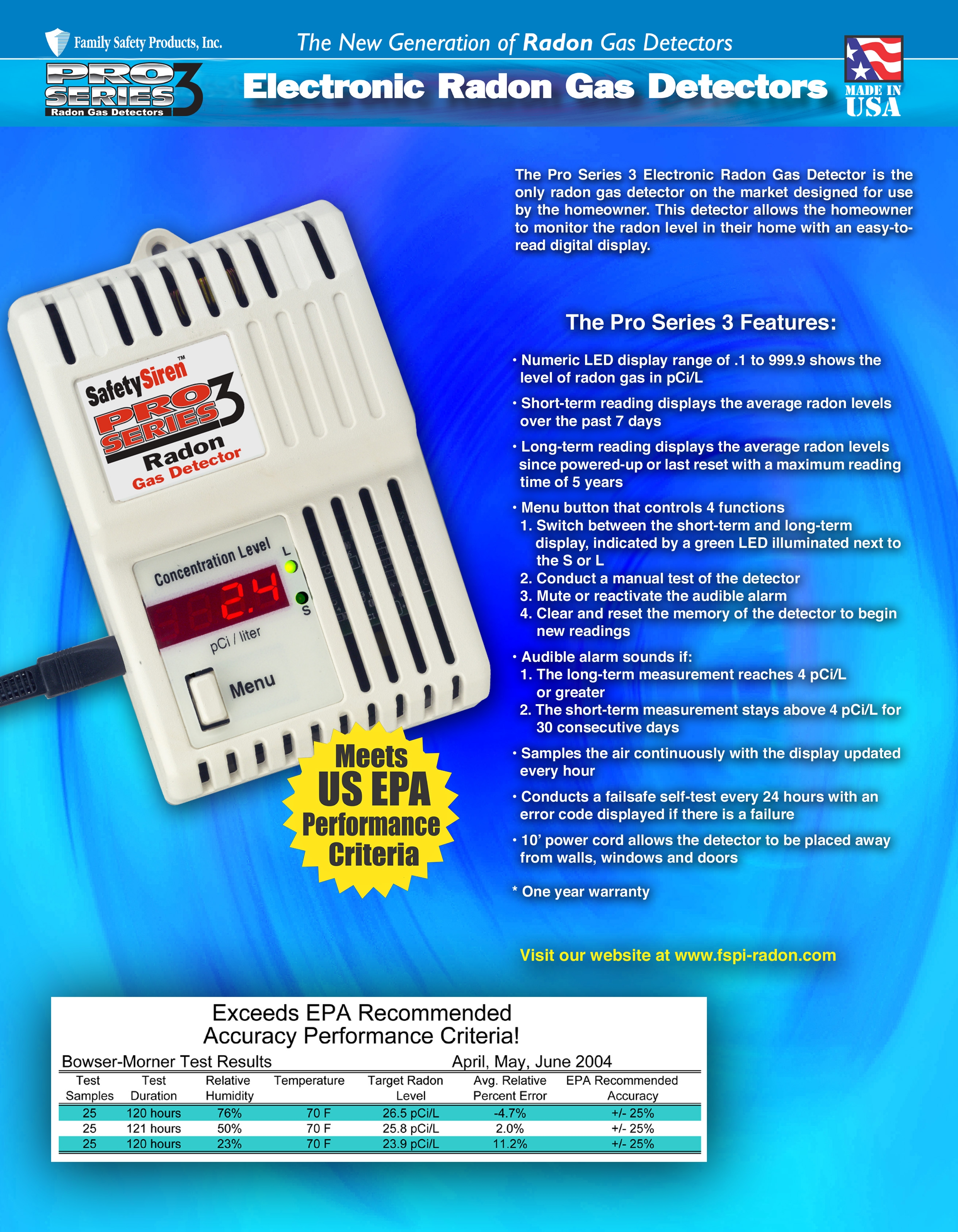 Safety Siren Pro Series3 Radon Gas Detector - HS71512 by Family Safety  Products, Inc. - Combination Smoke Carbon Monoxide Detectors 