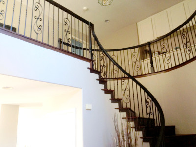 wrought iron balusters, custom staircase remodel, elegant staircase