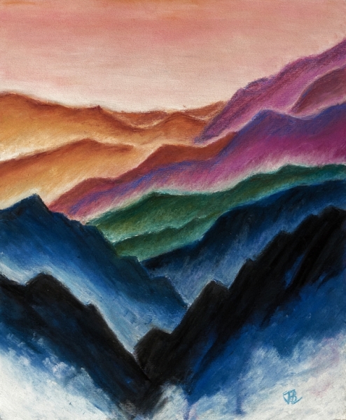 Misty Mountains - 16½ x 20½  inches, framed