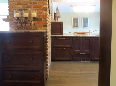 Furniture drawers capped with counter top stone