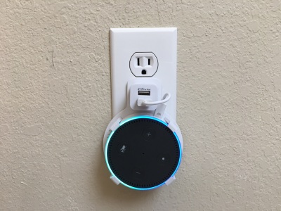 White Dual USB Port PLUG-IN Wall Mount for Amazon Echo Dot 2nd Gen 