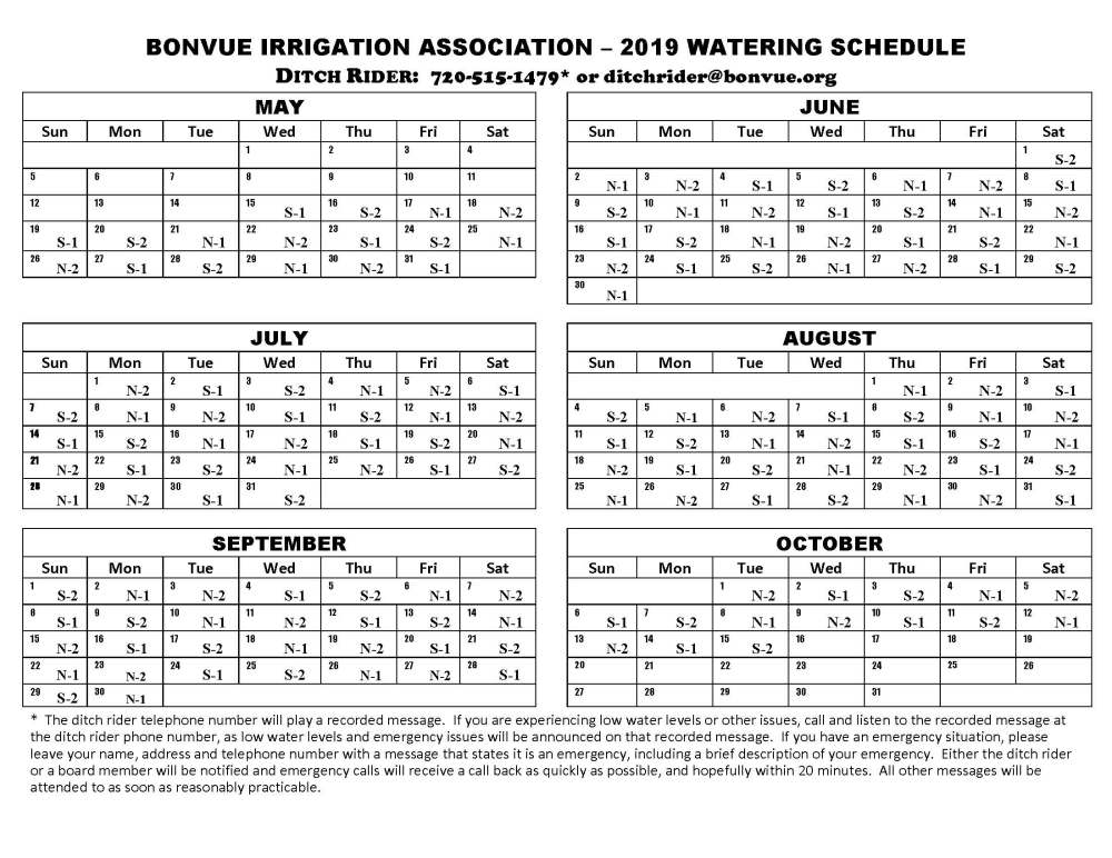 2019 Watering Schedule