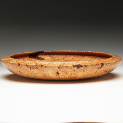 Maple Burl Platter with Bark Inclusions and Curl Rim