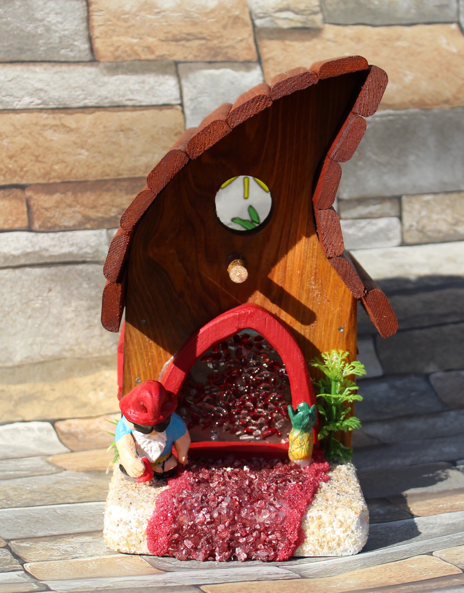 3   medium Stain glass Gnome Bird House {sold}