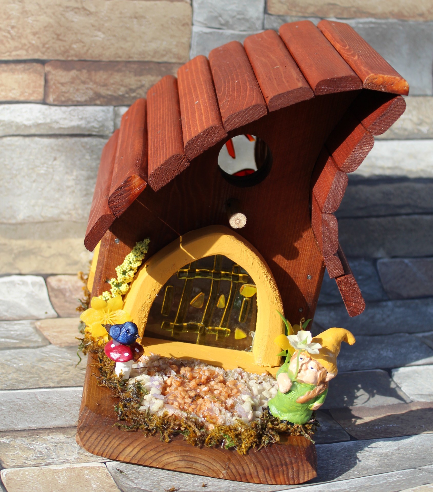 7   medium Stain glass Gnome Bird House/ sold