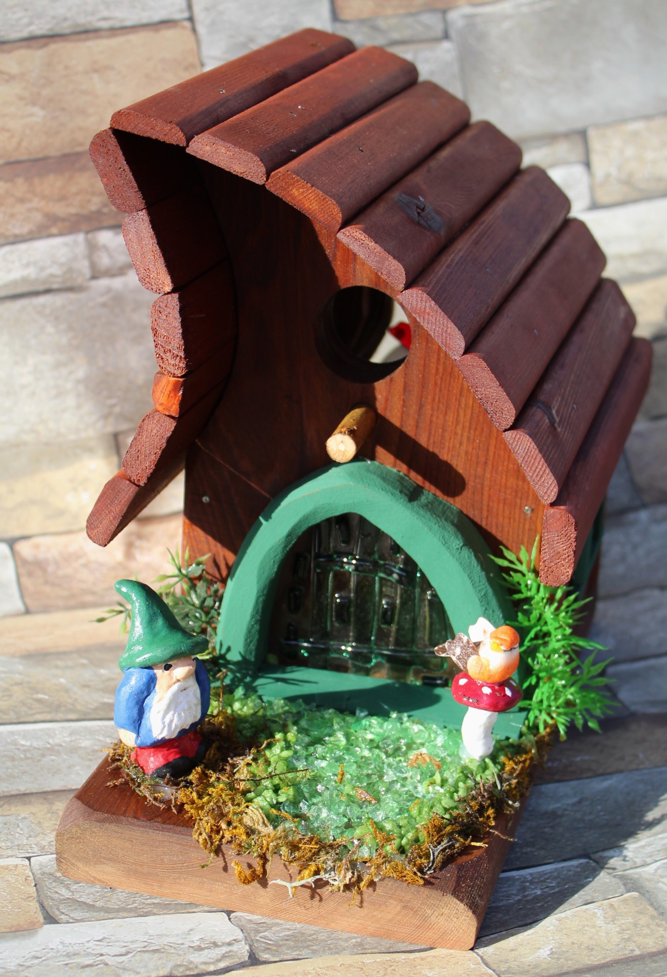 12   medium Stain glass Gnome Bird House