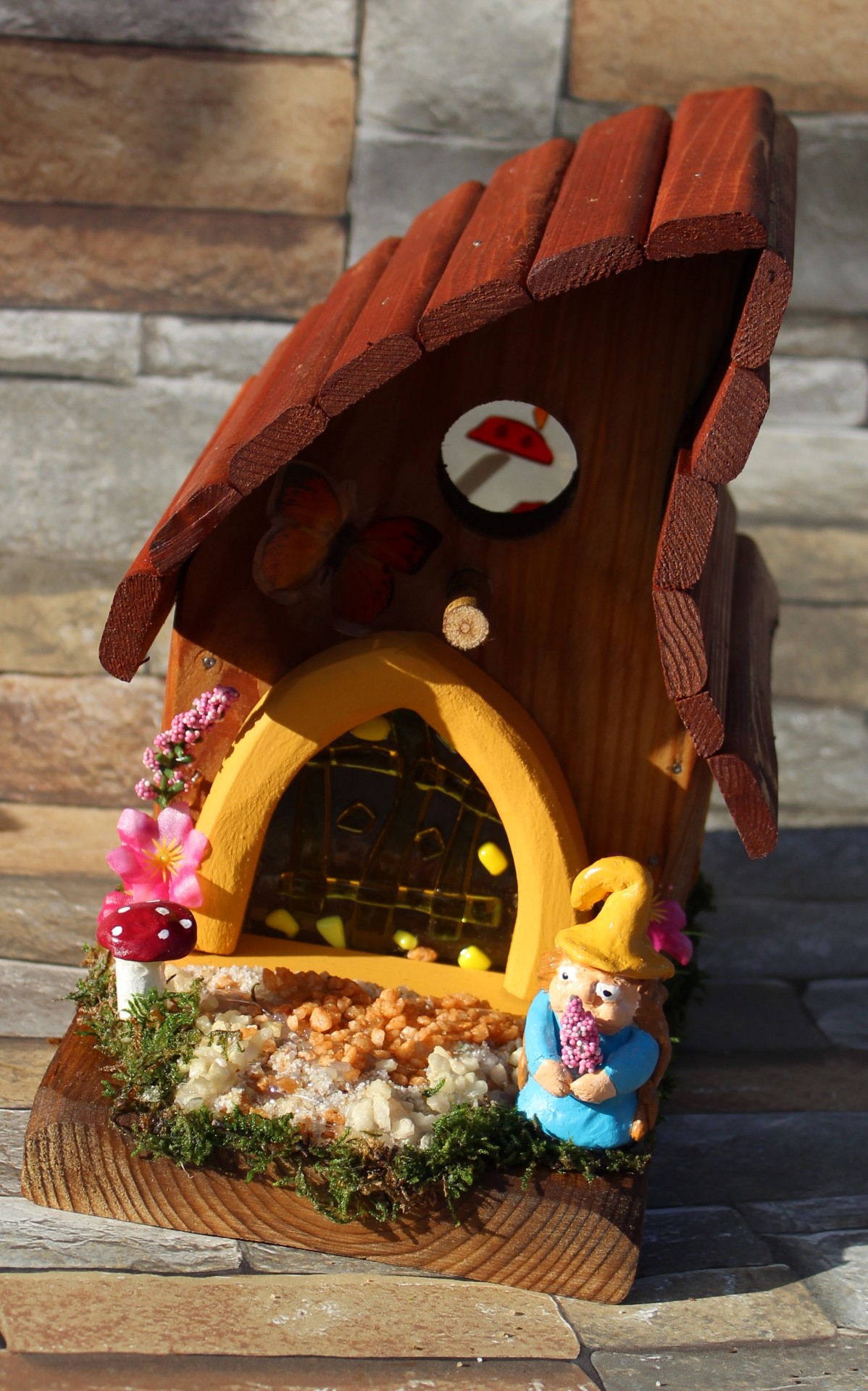   medium Stain glass Gnome Bird House / sold