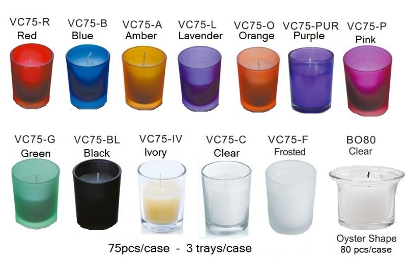 2" Round Votive Candle Holders W/Wax in Clear and Frosted Colors