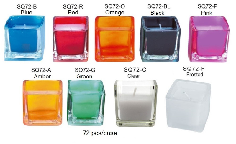 2" Square Votive Candle Holders W/Wax in Clear, and Colors