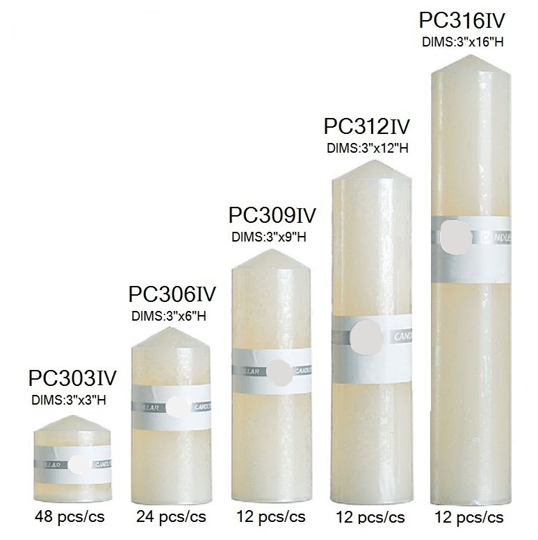 3" Round Ivory Pillar Candles 