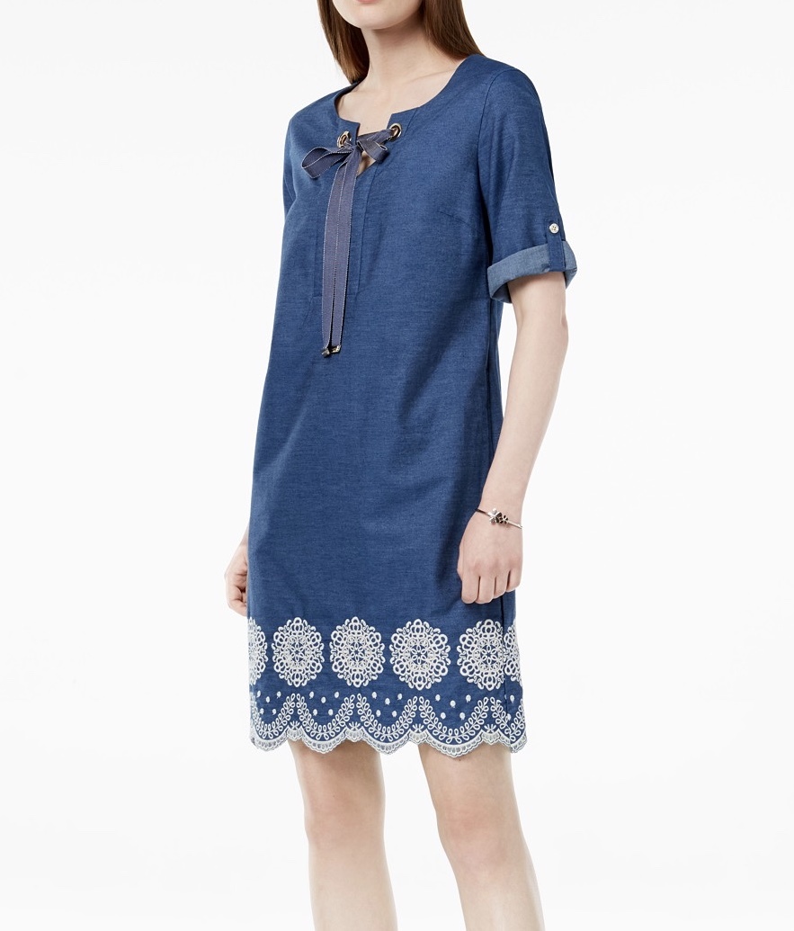 TOMMY HILFIGER COTTON EMBROIDERED-HEM DRESS